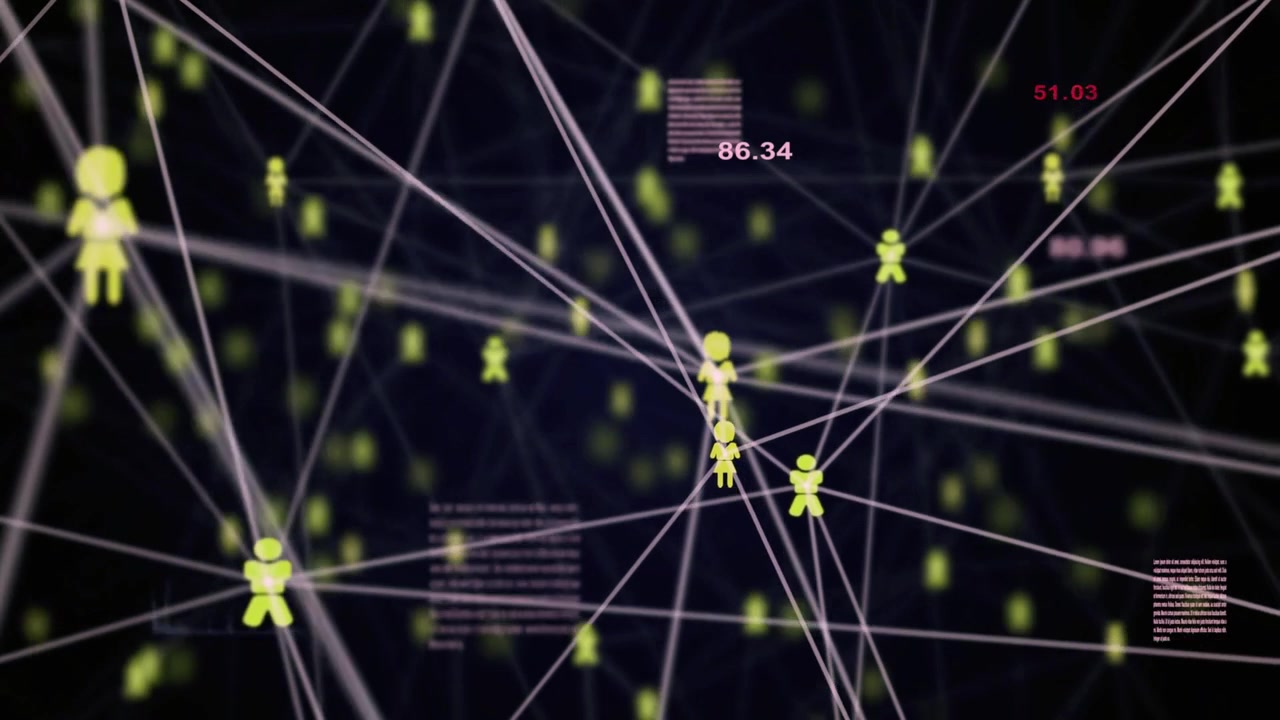Animated Digital Network of People Icons with Data Connections