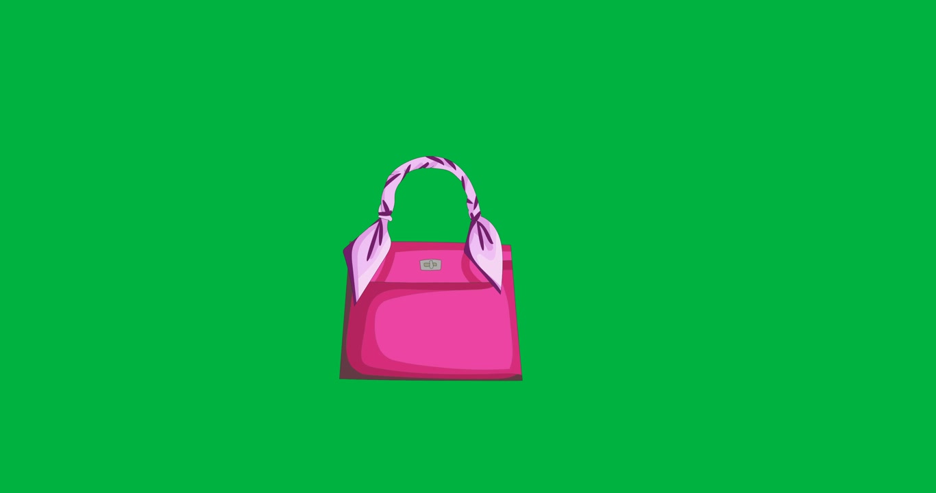 Animazione digitale di un'icona di borsa femminile rosa che fluttua su sfondo nero