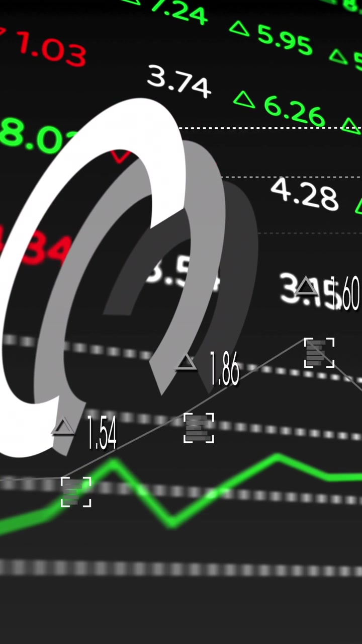 Animasi pemindai bulat di atas pemrosesan data pasar saham dengan latar belakang hitam