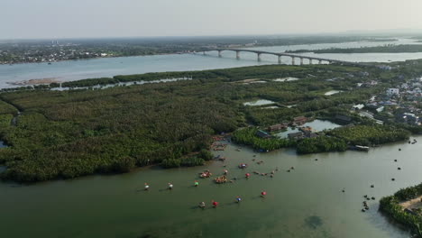 4K-Aerial-of-Basket-Boat-Experience,-Vietnam