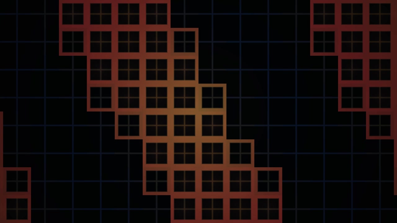 Abstract Digital Grid Pattern with Expanding Warm Colored Squares