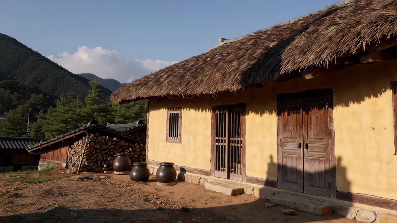 Traditional Korean Farmhouse in Rural Setting