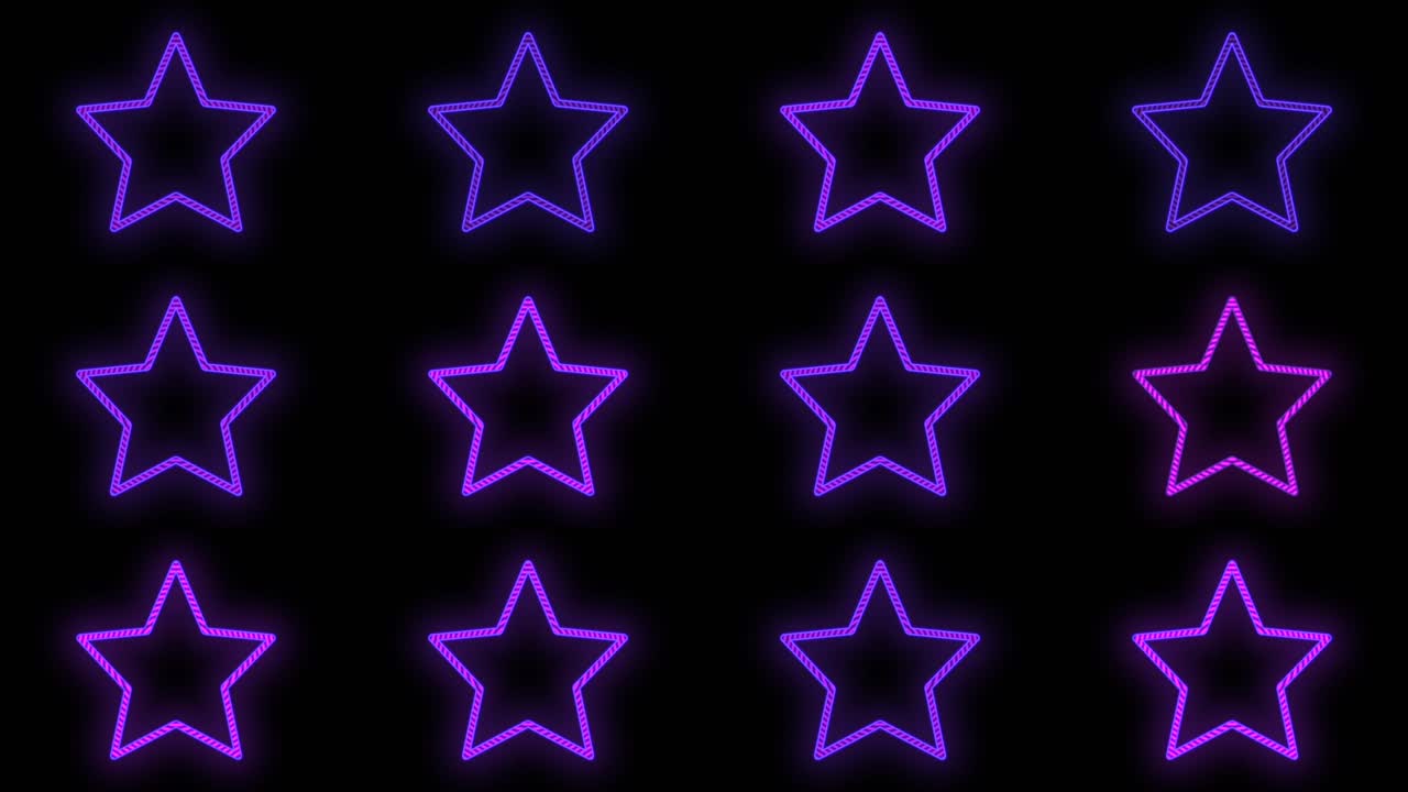 펄싱하는 네온 보라색 빛이 있는 별 패턴
