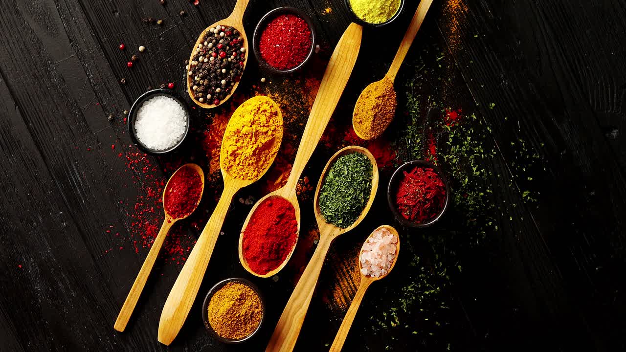 Different Spices Placed In Spoons Free Stock Video Footage Download Clips