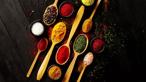 Different-spices-placed-in-spoons