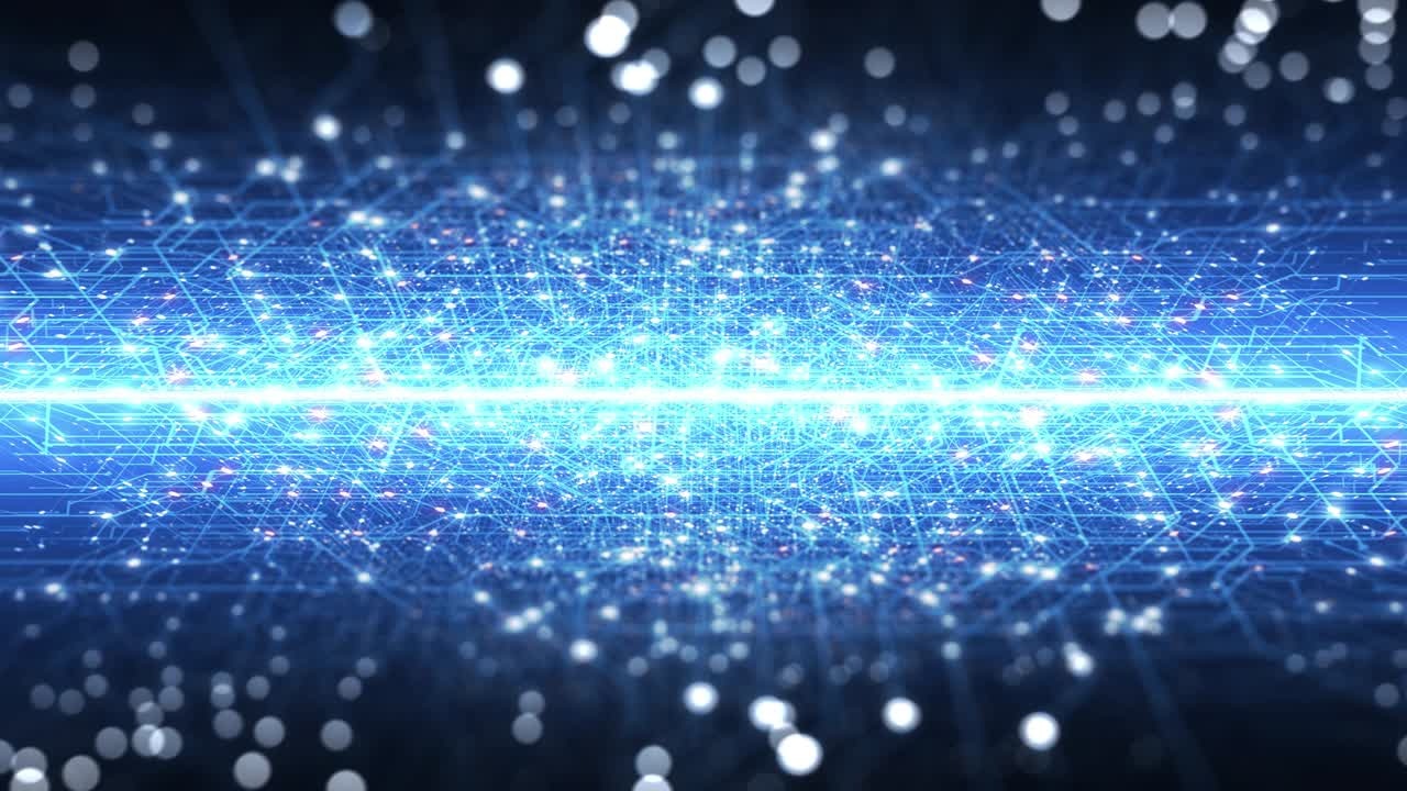 추상 회로판, 전자 컴퓨터 하드웨어 기술, 마더보드 디지털, 매트릭스 입자 그리드, 가상 현실, 네트워크 통신, 정보 cpu, 3d 렌더링, 4k 시엄리스 루프