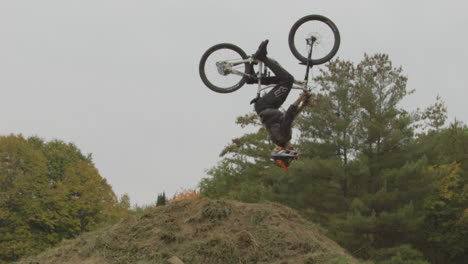 extreme sports crashing - zoom in to backflip crash on mountain bike