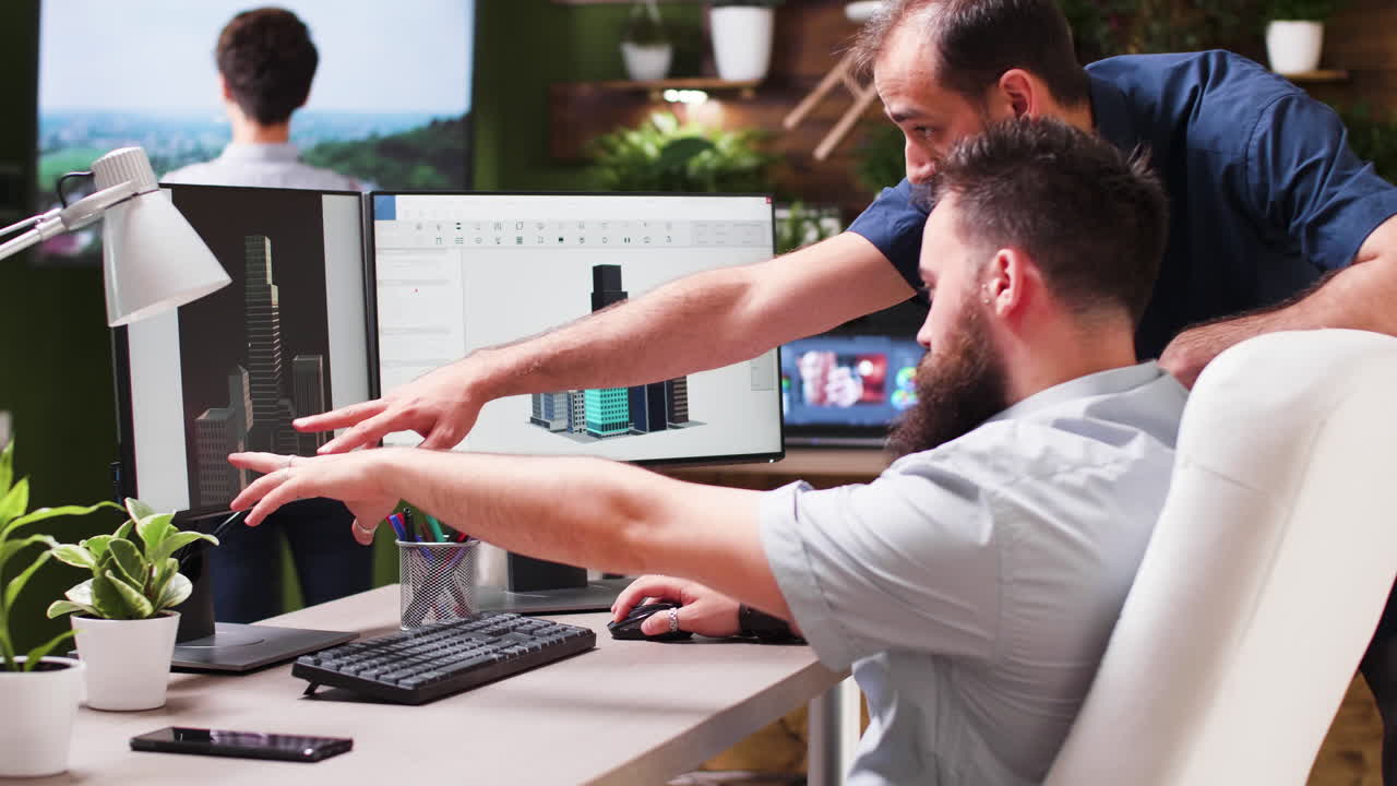 Architects designing a building project in an office