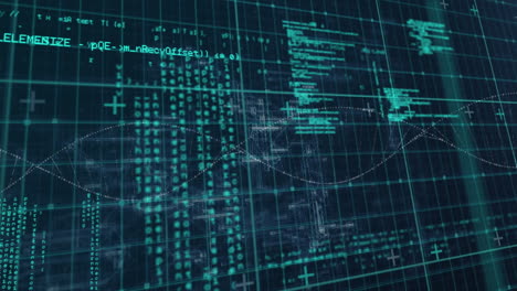 animation of dna helix over computer programming language against abstract background