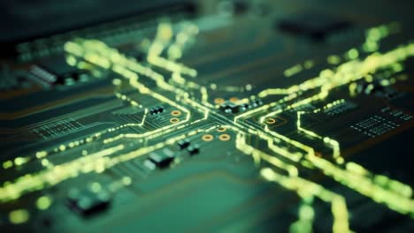 illuminated circuit board close-up: a journey through the intricate design and connectivity of modern technology's heart