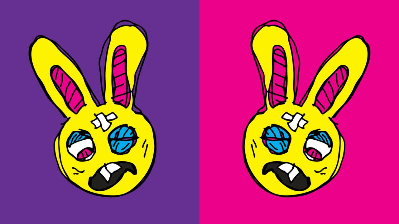 아이들은 토끼의 테마로 원활한 배경을 그리고 있습니다.