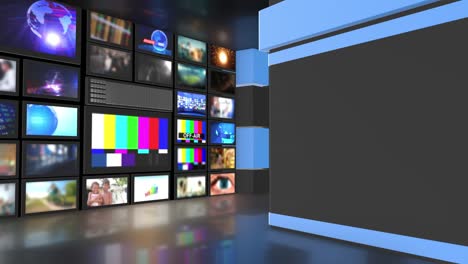 pared de tv, video en bucle, bucle de fondo de estudio de noticias usado