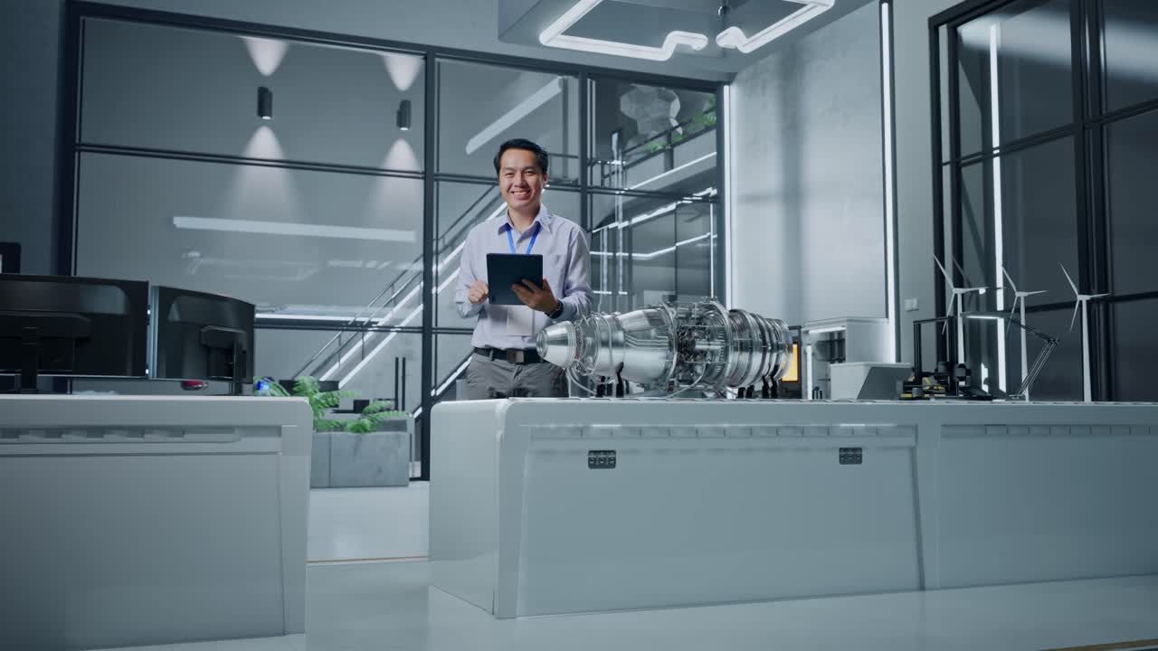 ingeniero trabajando con el prototipo del motor a reacción