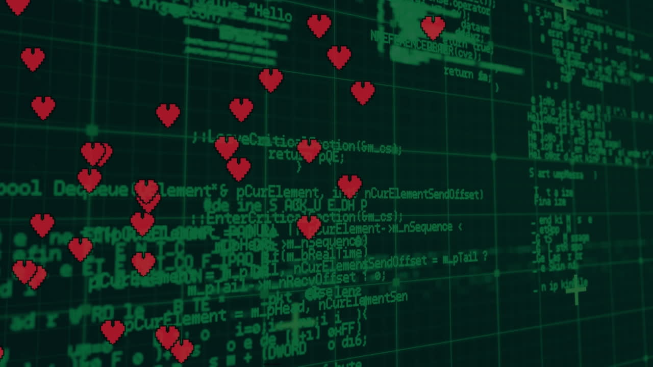 검은색 배경의 데이터 처리에 대한 심장의 애니메이션