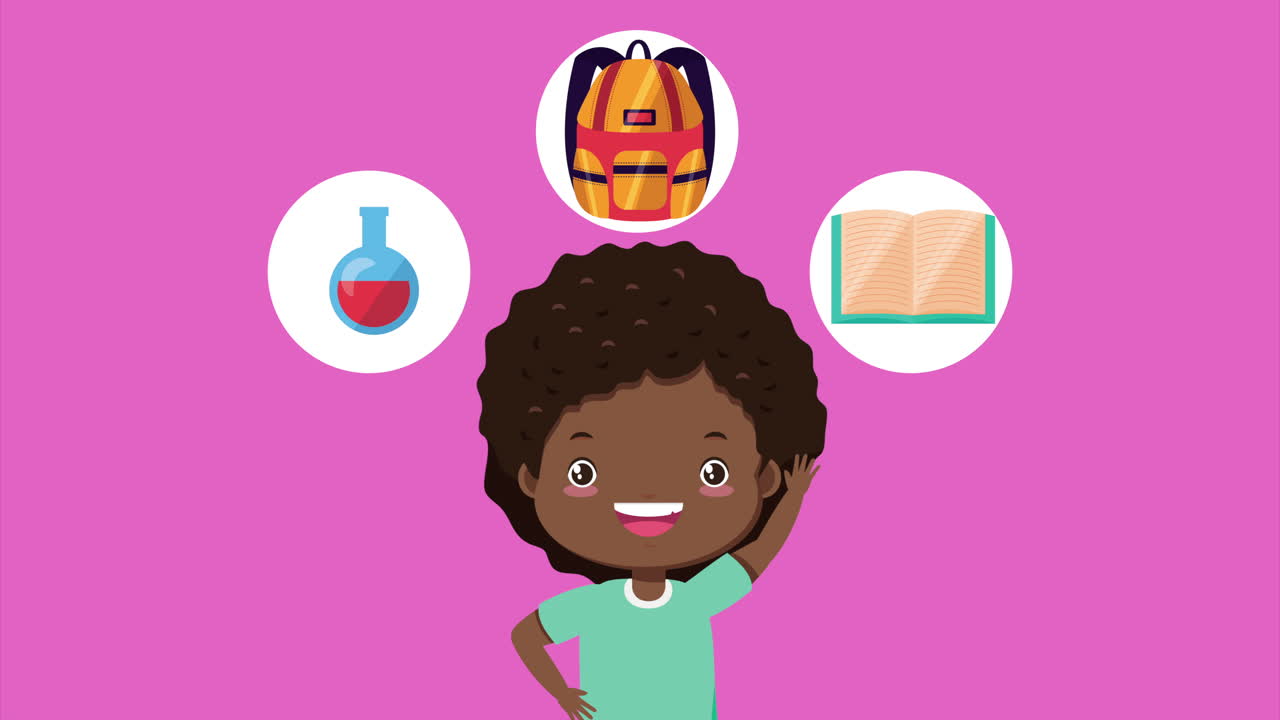 afro menina com material escolar personagem