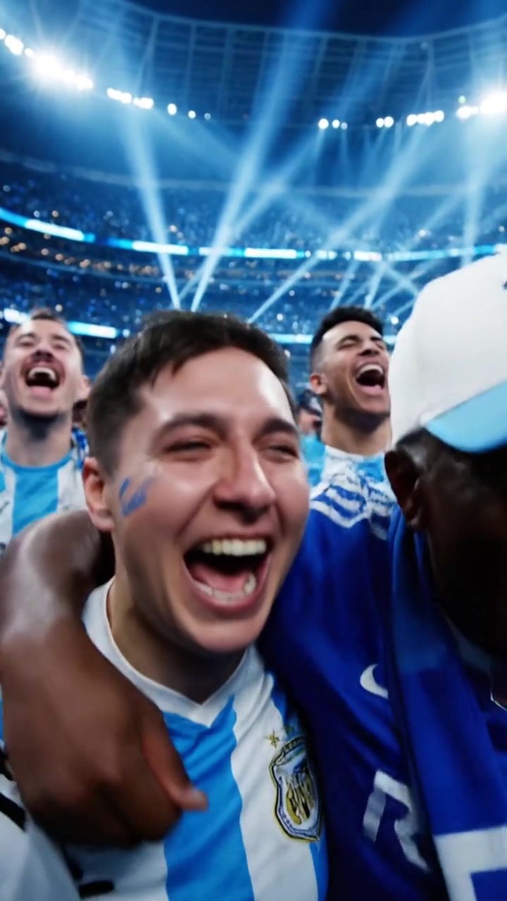 Aficionados al fútbol celebrando la victoria en un partido de campeonato internacional