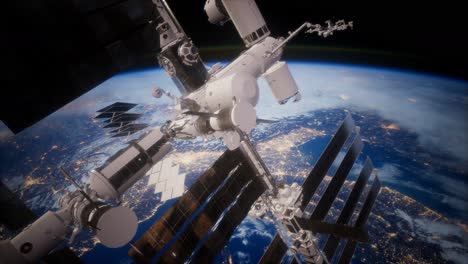 A-view-of-the-Earth-and-a-spaceship.-ISS-is-orbiting-the-Earth