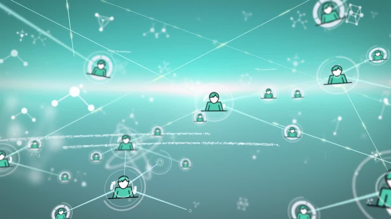 파란색 배경에있는 사람 아이콘과의 연결 네트워크의 애니메이션