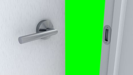 room's door opening and green screen background chroma key behind