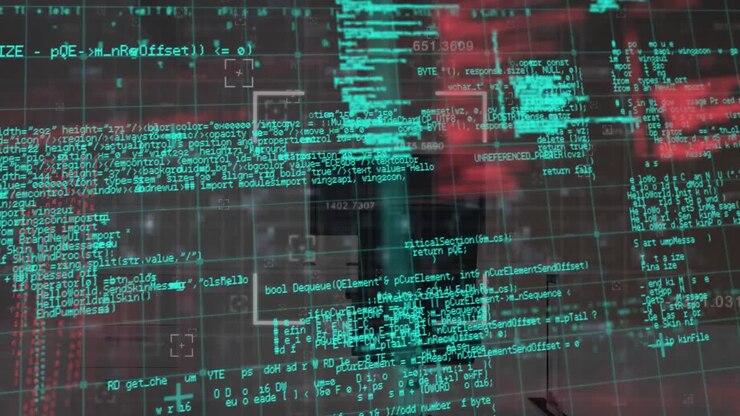Animation von Datenverarbeitung und weißem Rahmen über Büro