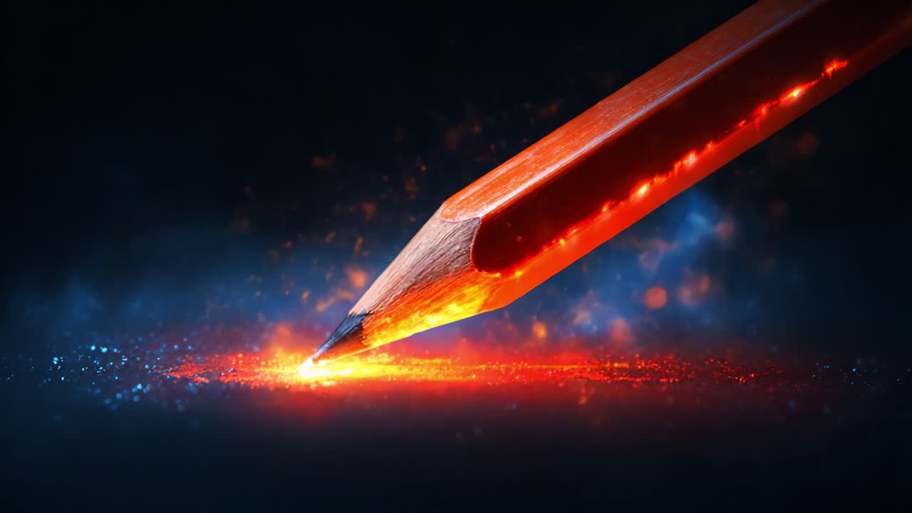 A Close-Up of a Glowing Pencil Point Creating Sparks of Light and Color Against a Dark Background, Capturing the Essence of Creativity and Inspiration in Motion