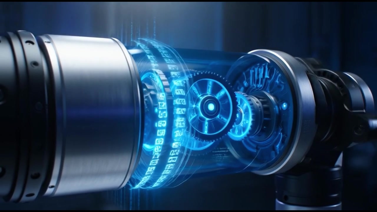 Futuristic Gears and Digital Data Flow in a Transparent Mechanism