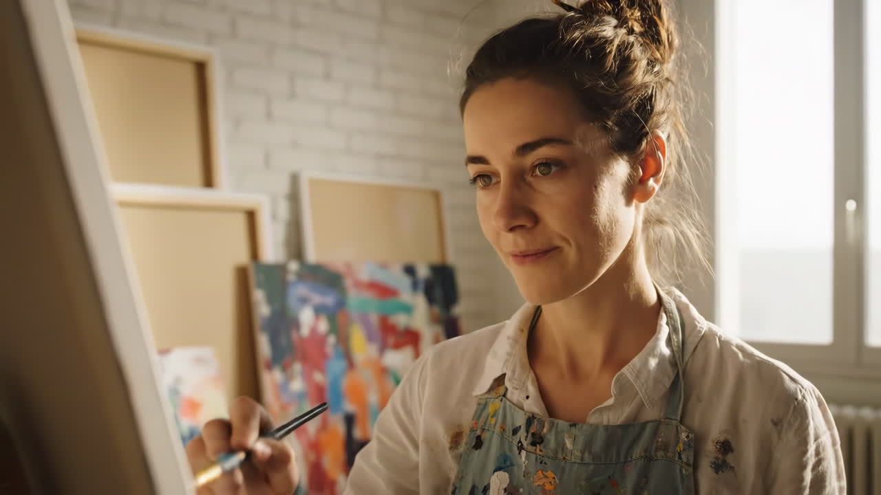 mujer pintando en un estudio de arte
