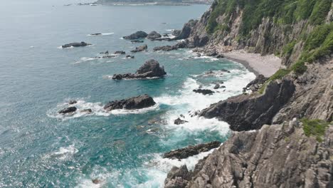 panoramic drone at coastal cliffs of shikoku island japan beach summer landscape