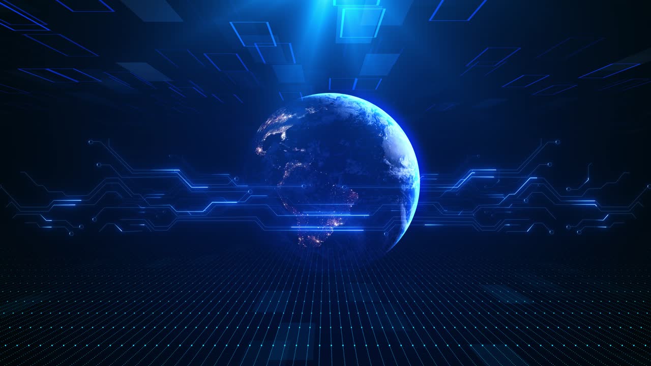 Digital planet earth particles cyberspace flow data global network science technology futuristic