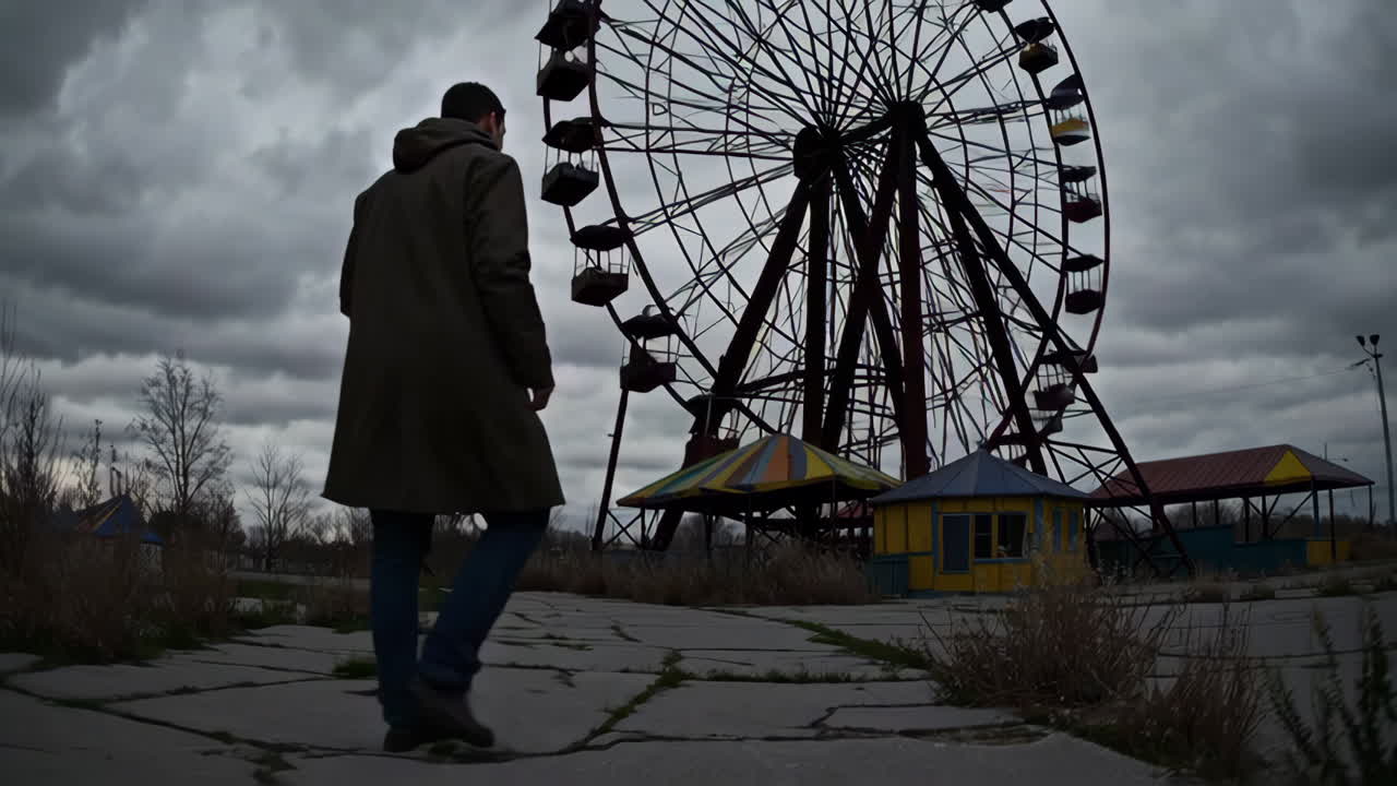 Lonely Figure at an Abandoned Amusement Park