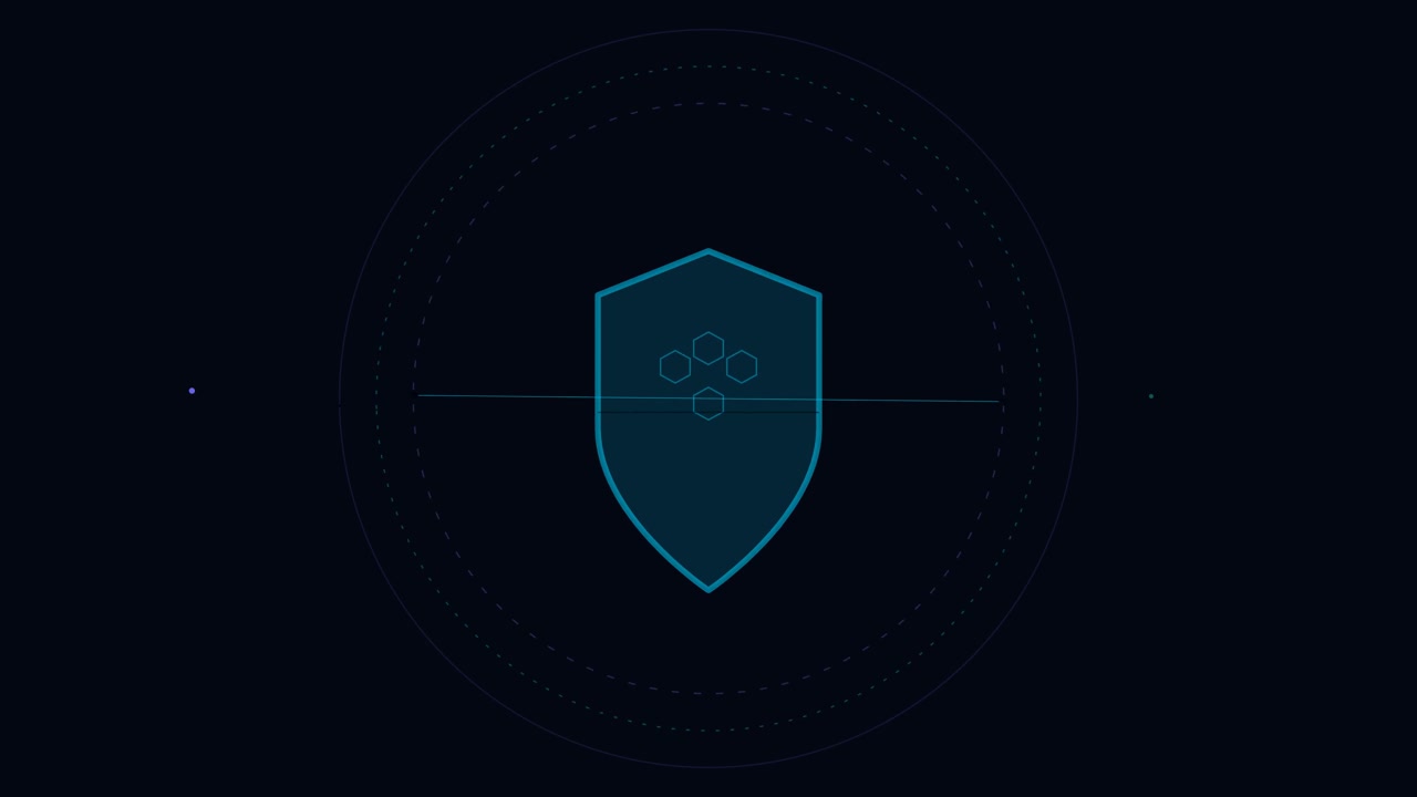 Digital Shield Icon with Rotating Hexagonal Pattern
