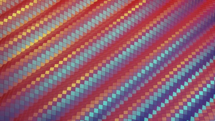 stylish creative abstract low poly background in 4k. Abstract waves move on glossy surface in loop. Smooth soft seamless animation. Simple minimalistic geometric bg. Red blue purple colors