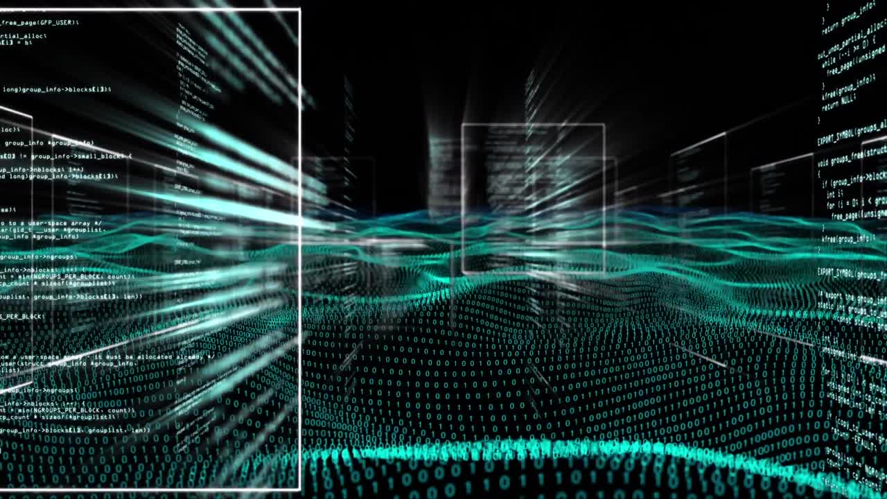 Animation of waves with data processing over black background