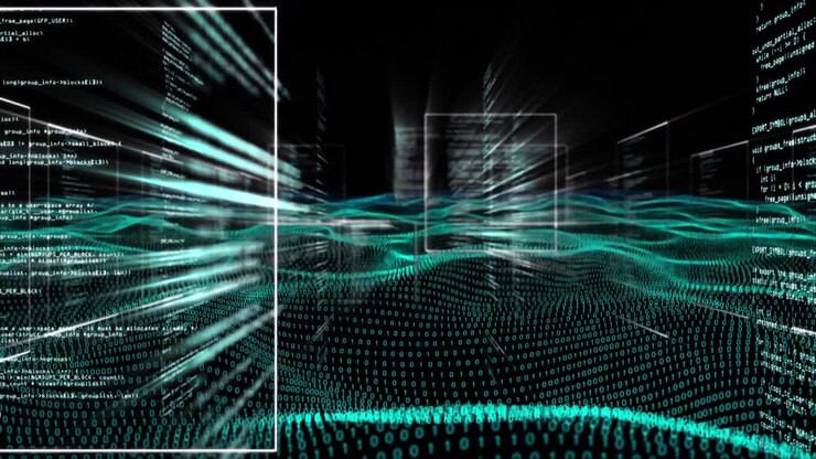 Animation of waves with data processing over black background