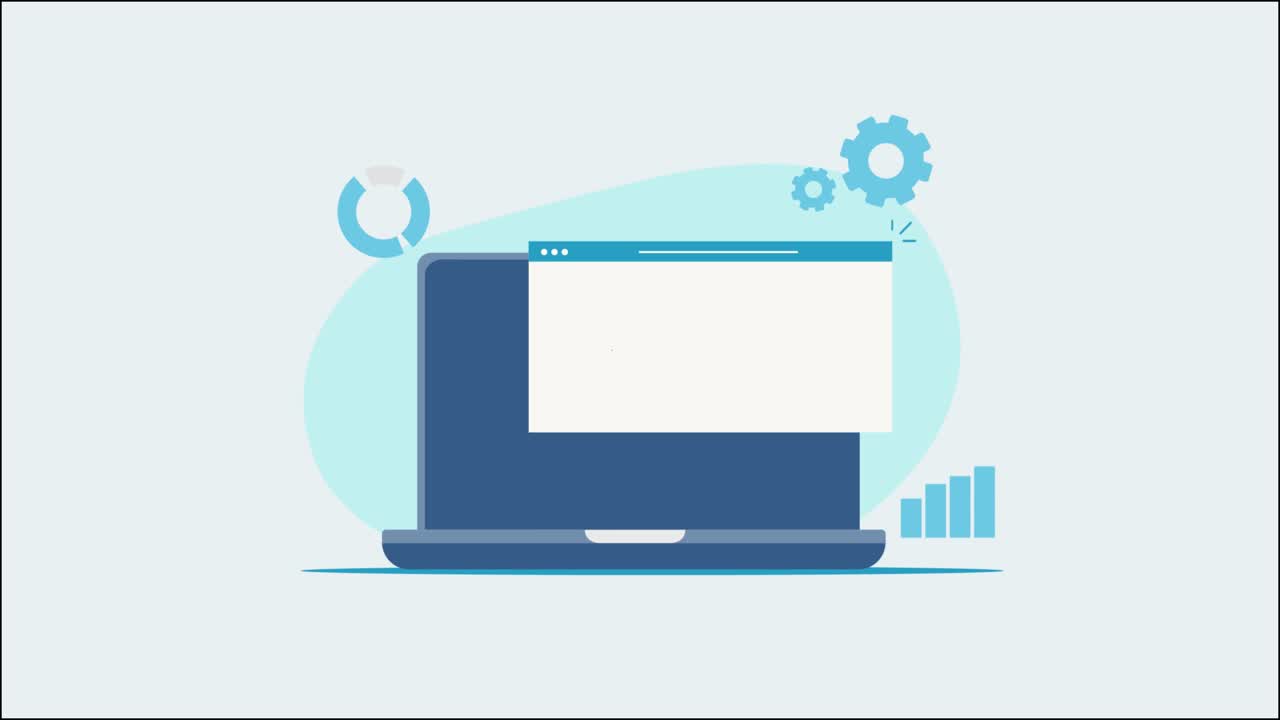 Laptop Displaying Business Data Analysis and Reports Animation