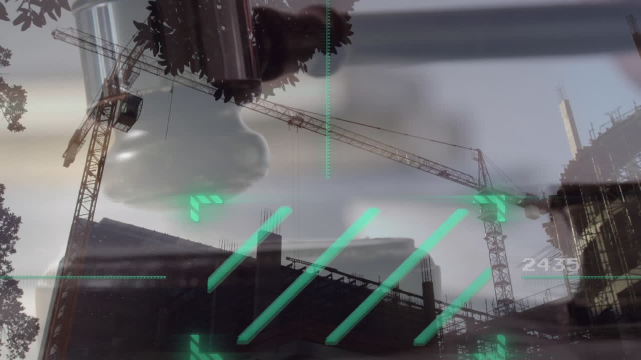 건설 현장 위에서 번호 변경 및 네온 녹색 스캐너의 애니메이션