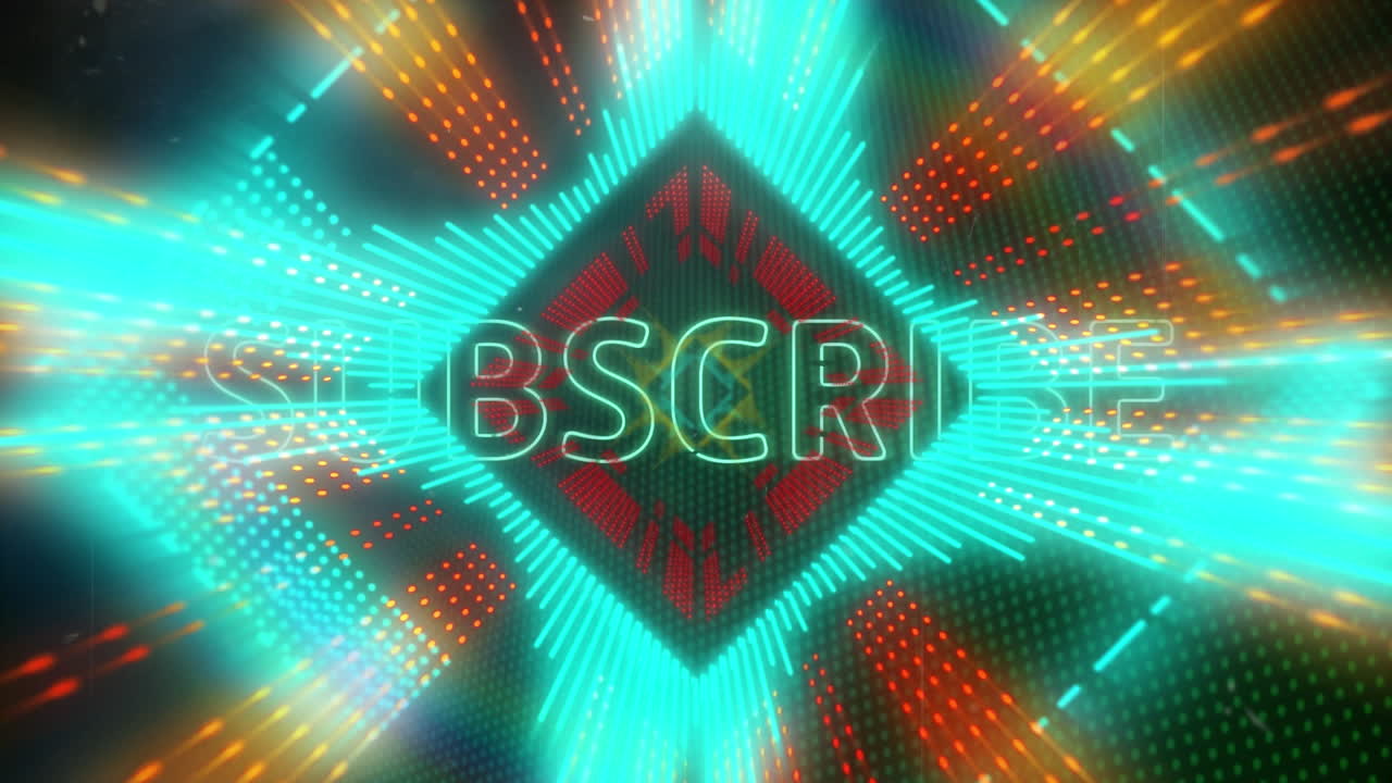 animación del texto de suscripción sobre formas de neón sobre fondo negro