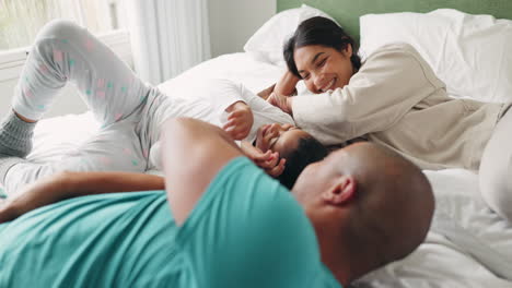 happy, relax and tickle with family in bedroom