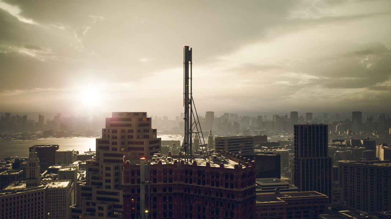 포스트 아포칼립스 도시 풍경과 미래의 타워