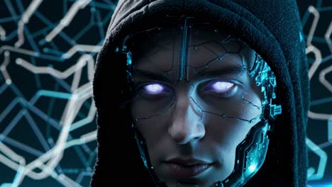 a futuristic character showcases cutting-edge technology amidst a bustling urban environment, illuminated by the glow of nighttime