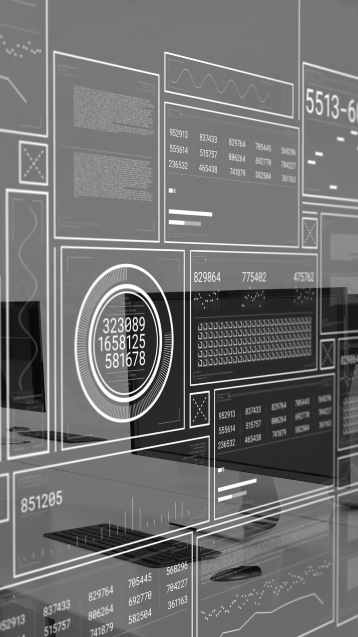Animasjon av et grensesnitt med databehandling mot et tomt kontor