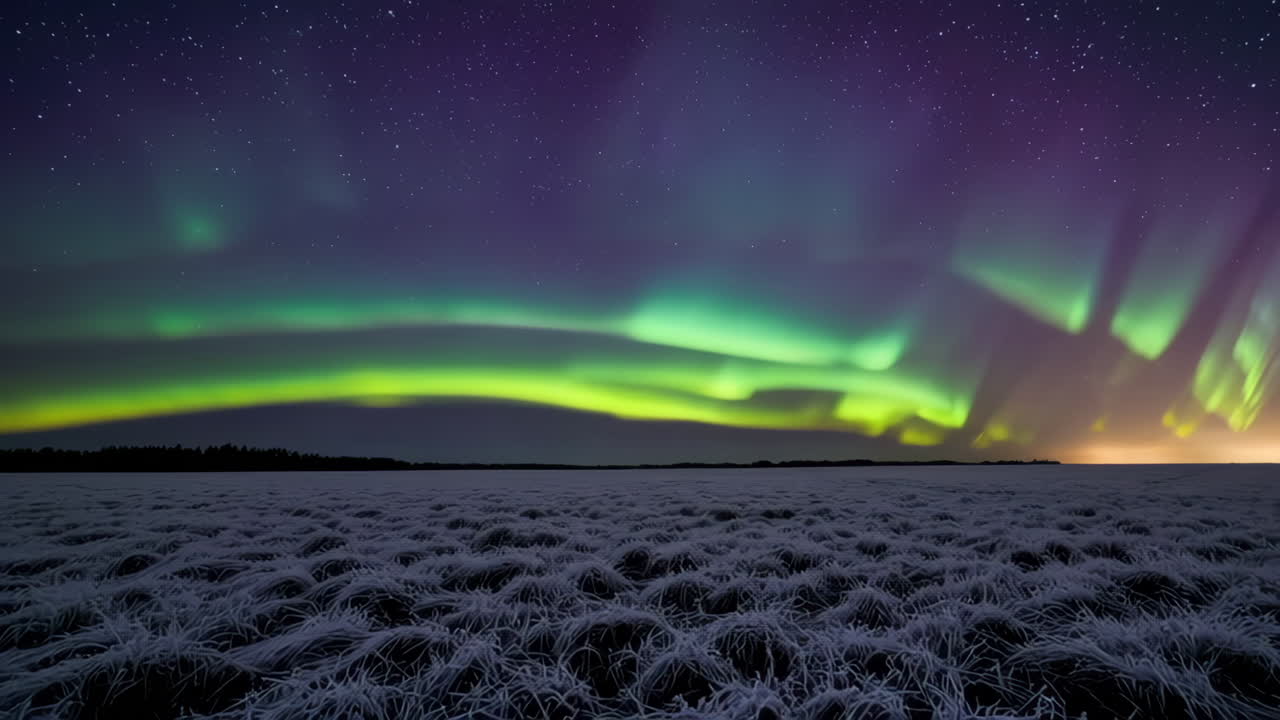 Aurora Borealis Over a Frosted Winter Landscape