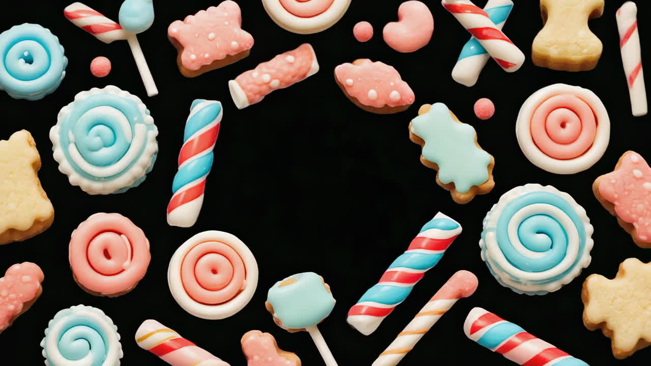 Assorted Pastel Candies on Black Background