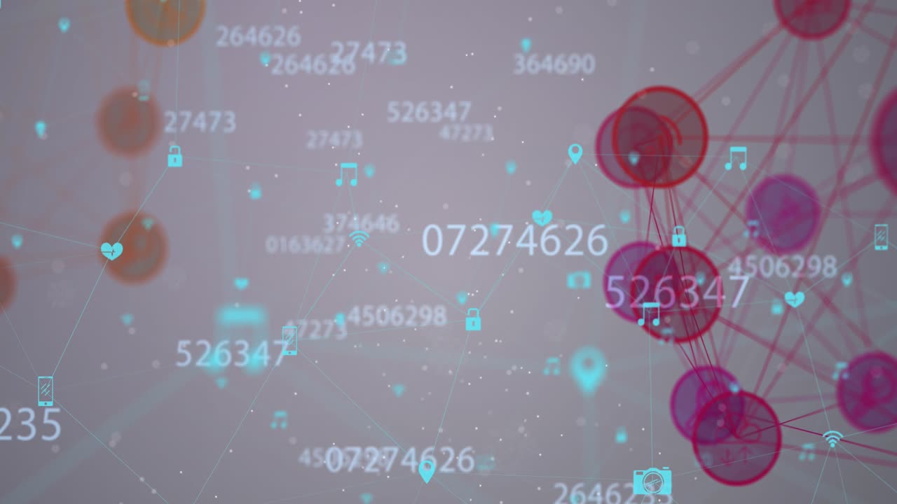 Animazione di globo con rete di connessioni, icone e numeri