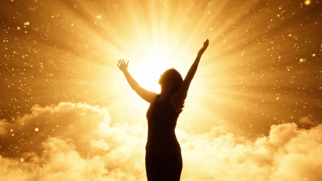 Un Viaggio alla Scoperta di Sé: Abbracciando la Luce Interiore Tra Raggi Dorati e Nuvole Serene.