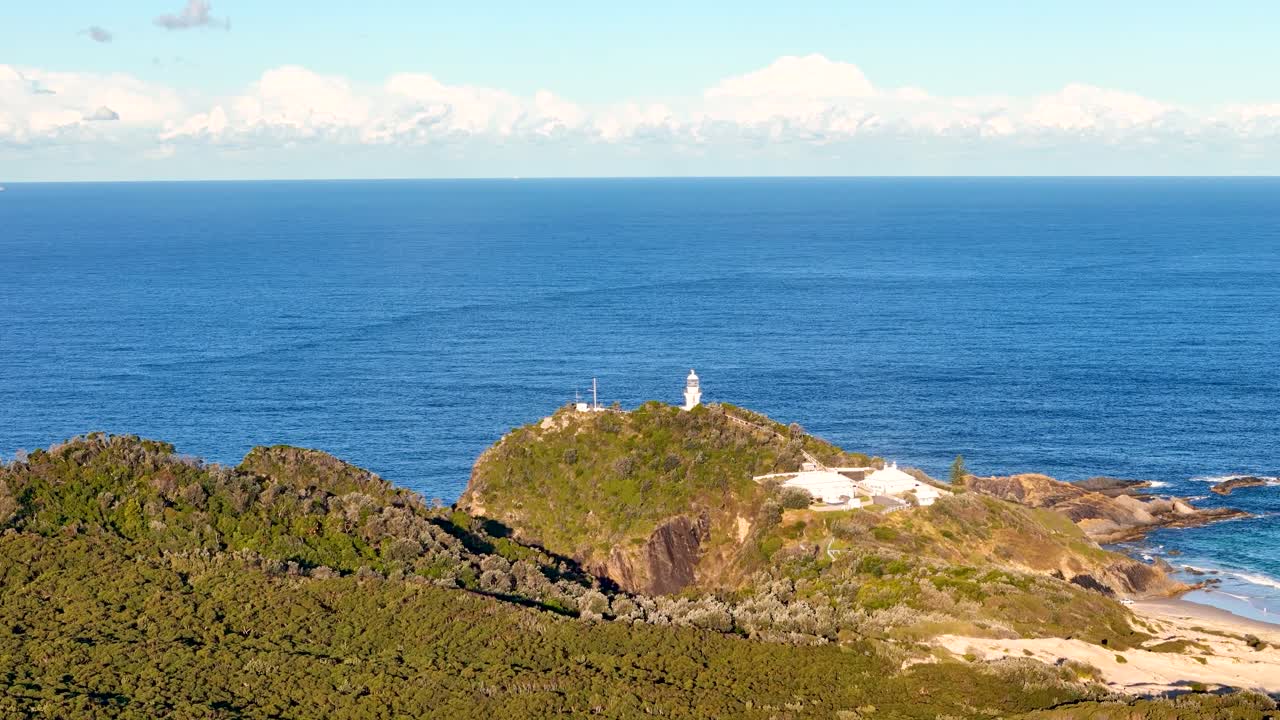 Drone footage of the Seal Rocks Lighthouse in New South Wales on a beautiful day