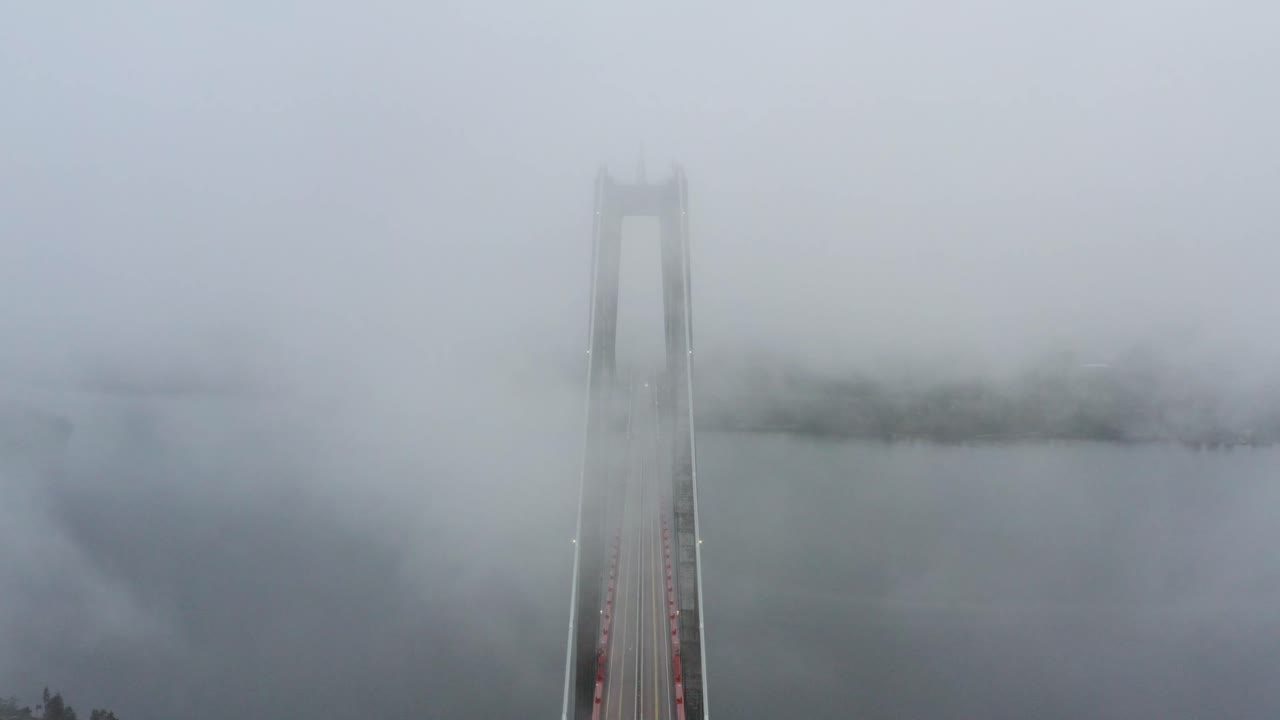 Foggy Höga Kusten bridge in northern Sweden