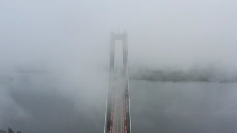 foggy höga kusten bridge in northern sweden