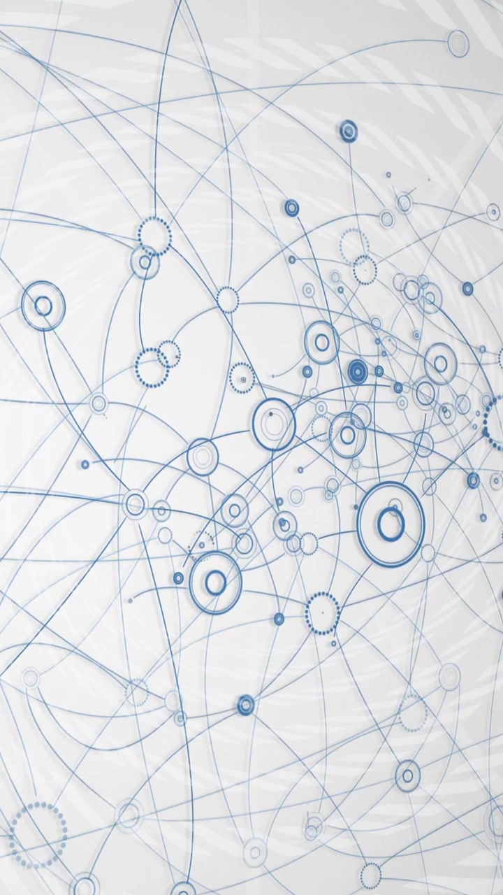 Animation of interconnected blue lines and circles on white background