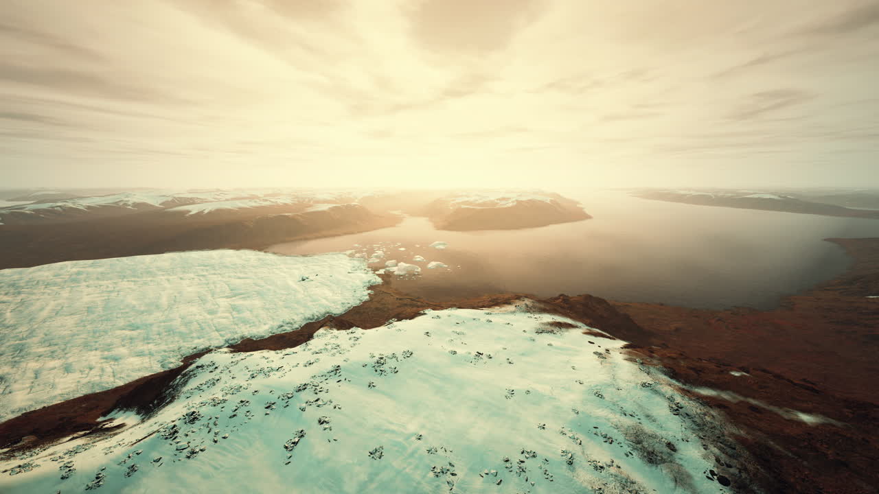 Frozen terrain under sunset light polar ice fields bathed in evening glow